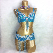 Load image into Gallery viewer, made to measure new belly dance costume set BRA+belt+NECKLACE 3piece/ set ,any size,34/36/38/40/42 B/C/D/DD