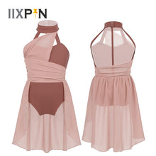Load image into Gallery viewer, IIXPIN Girls ballet dress Kids Ruched Chiffon Bodice Caged Back Dance Leotard Dress Lyrical Dance Costume Contemporary Dancewear