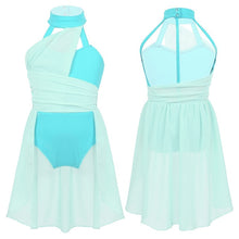 Load image into Gallery viewer, IIXPIN Girls ballet dress Kids Ruched Chiffon Bodice Caged Back Dance Leotard Dress Lyrical Dance Costume Contemporary Dancewear