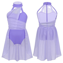 Load image into Gallery viewer, IIXPIN Girls ballet dress Kids Ruched Chiffon Bodice Caged Back Dance Leotard Dress Lyrical Dance Costume Contemporary Dancewear
