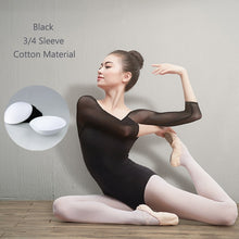Load image into Gallery viewer, Women Black Mesh Dance Leotards Three Quarter Sleeve Ballet Leotards Adult Ballet Practice Dance Costume Gymnastics Leotards