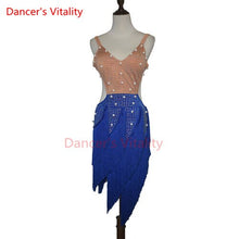 Load image into Gallery viewer, Lady performance latin dance clothes senior women stones tassel latin dance dress girls latin dance show latin dance dresses