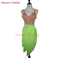 Load image into Gallery viewer, Lady performance latin dance clothes senior women stones tassel latin dance dress girls latin dance show latin dance dresses