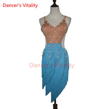 Load image into Gallery viewer, Lady performance latin dance clothes senior women stones tassel latin dance dress girls latin dance show latin dance dresses