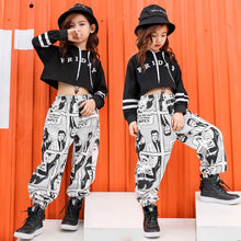 Load image into Gallery viewer, Kid Print Casual Pants Cropped Hoodie Shirt Sweatshirt Top for Girl Hip Hop Clothing Dance Clothes Ballroom Dancing Costume Wear
