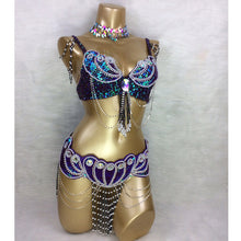 Load image into Gallery viewer, made to measure new belly dance costume set BRA+belt+NECKLACE  3piece/ set ,any size,34/36/38/40/42 B/C/D/DD
