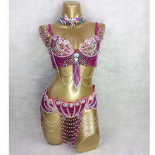 Load image into Gallery viewer, made to measure new belly dance costume set BRA+belt+NECKLACE  3piece/ set ,any size,34/36/38/40/42 B/C/D/DD
