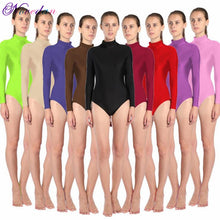 Load image into Gallery viewer, Women Long Sleeve High Neck Ballet Leotard Turtleneck Shiny Metallic Dance Bodysuit Gymnastic Leotard Unitard Adult Dancewear
