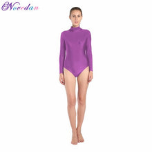 Load image into Gallery viewer, Women Long Sleeve High Neck Ballet Leotard Turtleneck Shiny Metallic Dance Bodysuit Gymnastic Leotard Unitard Adult Dancewear
