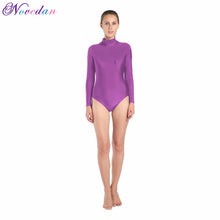 Load image into Gallery viewer, Women Long Sleeve High Neck Ballet Leotard Turtleneck Shiny Metallic Dance Bodysuit Gymnastic Leotard Unitard Adult Dancewear
