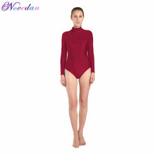 Load image into Gallery viewer, Women Long Sleeve High Neck Ballet Leotard Turtleneck Shiny Metallic Dance Bodysuit Gymnastic Leotard Unitard Adult Dancewear
