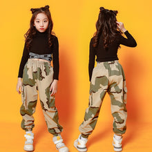 Load image into Gallery viewer, Kid Hip Hop Clothing Black Sweatshirt Top Crop Camouflage Casual Pants for Girl Jazz Dance Costume Wear Ballroom Dancing Clothes
