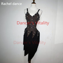 Load image into Gallery viewer, Lady performance latin dance clothes senior women stones tassel latin dance dress girls latin dance show latin dance dresses
