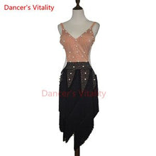 Load image into Gallery viewer, Lady performance latin dance clothes senior women stones tassel latin dance dress girls latin dance show latin dance dresses

