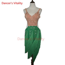 Load image into Gallery viewer, Lady performance latin dance clothes senior women stones tassel latin dance dress girls latin dance show latin dance dresses

