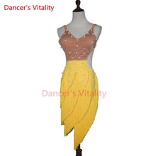 Load image into Gallery viewer, Lady performance latin dance clothes senior women stones tassel latin dance dress girls latin dance show latin dance dresses
